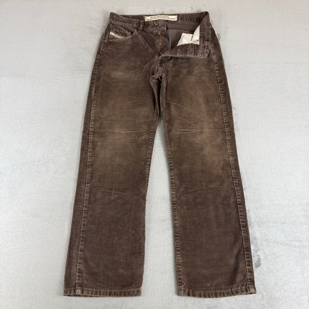 Diesel Cheyenne Corduroy Pants Mens 32x30 Brown Distressed Button Fly Italy